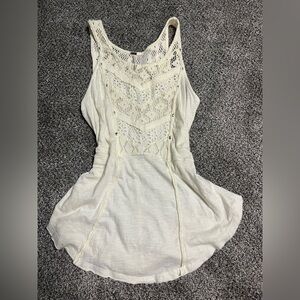Free People Crochet Detail Cream Tank Top Size XS